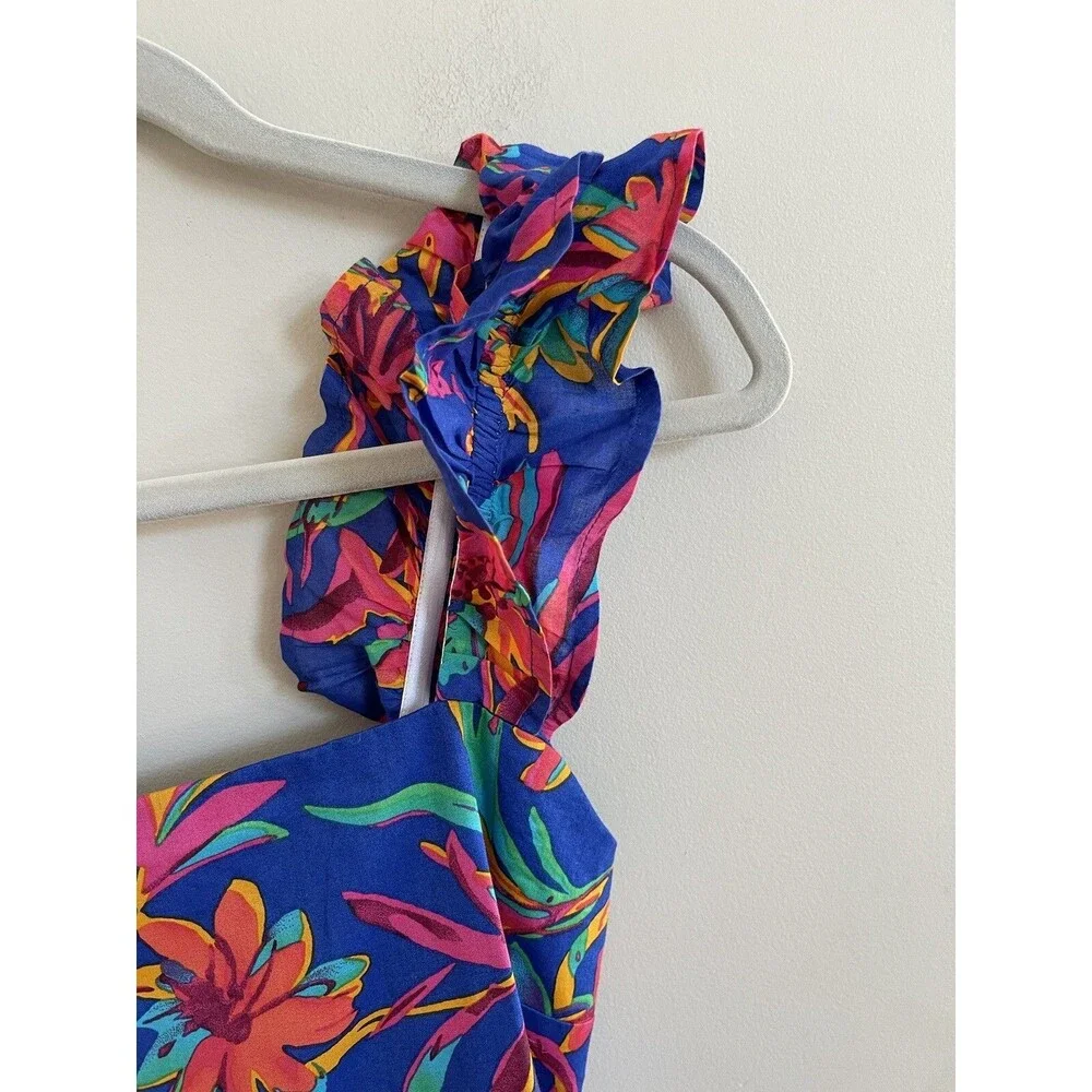 J Crew Women Midi Dress Blue Floral Cotton Preppy Boho Vacay Resort Size 4 NWT